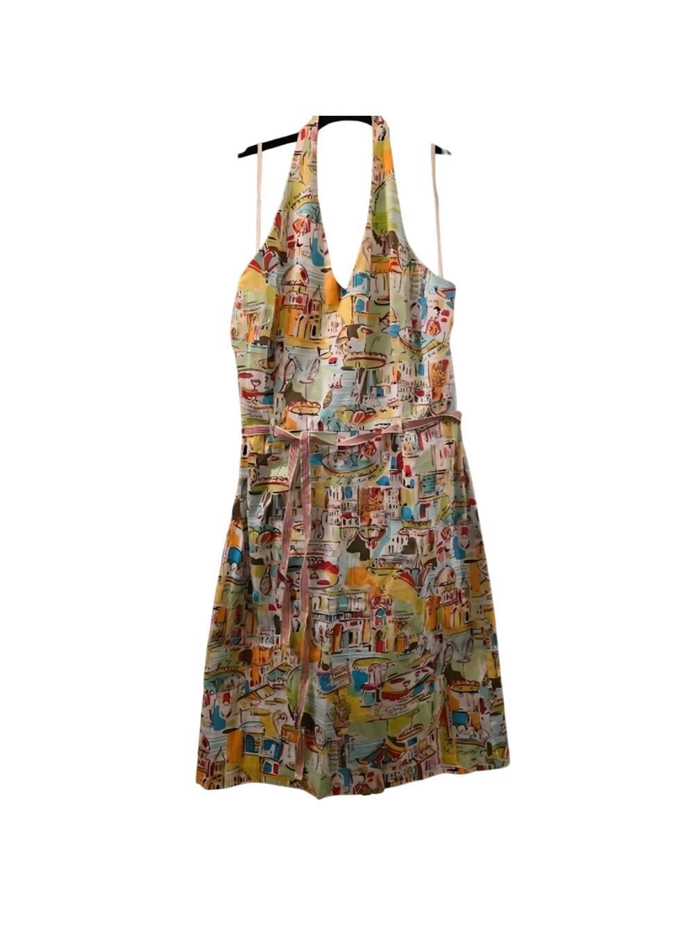 Miss Dorby Womens Whimsical Halter Dress Size 16 European Print Artistic Fun